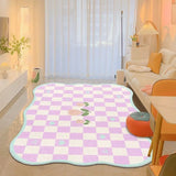 Triogift  Cute Style Living Room Decoration Checkerboard Carpet Fluffy Soft Rugs for Bedroom Home Plush Non-slip Mat Irregular Lounge Rug