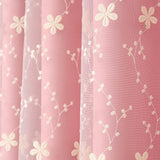 Triogift Beige Floral Embroidery Tulle with Pink Blackout Curtains for Bedroom Double Layer Thermal Insulated Panel Window Drapes