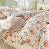 Triogift Ins Floral Style Bedding Set No Filler Breathable Seersucker Soft Single King Size Duvet Cover Flat Fitted Sheet Pillowcase Set