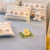 Triogift  Winter Thickened Warm Flannel Queen Bedding Set Home Textile Cartoon Cute Duvet Cover Sheet Pillowcase 4pcs Luxury Bed Linen Set