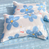 Triogift 100% High Quality Cotton Bedding Set 1 Duvet Cover 2 Pillowcases Cartoon Sky Blue Flower Pattern Design 16 Sizes,Customizable