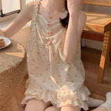 Triogift Floral Sleepwear Women Pajama Sets Korean Piiama Summer Set 2 Pieces Night Wear Sleeping Spaghetti Strap Student Home Suit