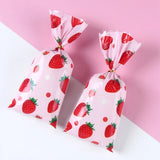 Triogift 25/50/100pcs Strawberry Theme Party Candy Gift Bags Biscuit Packing Bag Birthday Party Decor Strawberry Party Baby Shower Decor