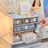 Triogift Kawaii Desk Organizer Drawer With Sticker Cute Plastic Clear Organizing Boxes Stationery Storage Box Container For  Home School