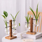 Triogift Terrarium Vasevase Decoration Home Bonsai Flower Plant Vases Vintage Flower Pot Transparent Wooden Frame Glass Tabletop Plants