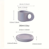 Triogift 1set 400ml Ceramic Coffee Chubby Mug Saucer Set Creative Cute Fat Handle Cup With Saucer For Office And Home Room Decor