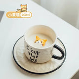 Triogift  -  Cute Kitten Ceramic Cat Claw Cup Afternoon Tea Coffee Cups with Plates Dishes Ceramic Mug for Couples and Children Drinking Milk