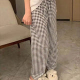 Triogift Plaid Pajamas Pants for Women Sleep Korean Style Sleepwear Summer Ankle Length Bottoms Home Room Elastic Waist Sleeping Wear New