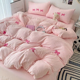 Triogift Girly Bow-knot Duvet Cover Set Pink Polyester Comforter Cover Soft Quilt Cover Girls Bedroom Decor Bedding Set with 2 Pillowcase