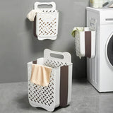 Triogift Bathroom Folding Dirty Clothes Storage Basket Wall Mounted Hanging Portable Punch-Free Clothes Bucket Organizer Laundry Basket