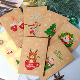 Triogift 6/12pcs Vintage Merry Christmas Holiday Greeting Cards Kraft paper Gift Card with Envelope Sticker New Year Xmas Folding Card