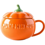 Triogift 300/450ML Halloween Pumpkin Shaped Ceramic Cup With Spoon Kawaii Soup Mug With Lid  Oatmeal Cup Creative Water Cup