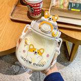 Triogift  -  Cute Water Bottle For Girl Kid Large Capacity Mug Outdoor Sport Drinking Kettle Portable Kawaii Bear Cup 1.3L Tumbler With Straw