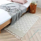 Triogift  Bohemian style cotton linen soft carpet handmade tassel carpet living room bedside mat