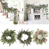 Triogift Artificial Christmas Garland Wreaths Pine Needles Berry Cone Rattan Home Party Decoration Hanging Ornament Fireplace Wall Decor