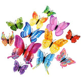 Triogift  12pcs/set 3D Double-layer Butterfly Wall Stickers with Magnet PVC Butterflies Refrigerator Stickers Home Wedding Christmas Decor