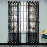 Triogift  1PC Black Side Lace Sheer Curtain for Living Room Voile Drape Kitchen Window Treatment Grommet Ring Custom