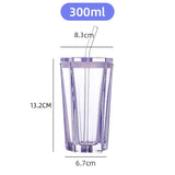 Triogift  -  1set Glass Cup with Straw and Lid Five-Pointed Star Glass Color Gradient Mug Cold Drink Ice Coffee Mug Drinkware Desktop Decor