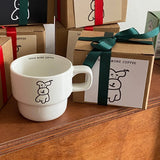 Triogift  -  Cute niche cartoon puppy coffee cup gentle milk coffee autumn and winter mug ceramic cup couple's cups gift Milk Cup tea set