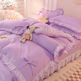 Triogift Purple Bedding Sets Kawaii Seersucker Bed Sheet Pillowcase Fashion Girl Princess Duvet Cover 4 Pieces Cute Home Decoration