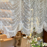 Triogift  1PC Romantic White Lace Valance Short Curtain for Small Window Princess Room Sheer Voile Drape Partition Study #E