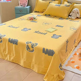 Triogift  Cartoon thick new solid color bed sheet four piece set, non cotton pure cotton duvet cover, single student dormitory pillowcase,