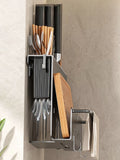 Triogift  Multi-function Kitchen Knife Holder  Wall-mounted  Chopsticks Tube Rack Drain Integrated Storage Organizer Knives Hanger Hooks