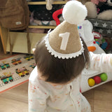 Triogift Burlap Hat Baby First Birthday Party Linen Felt Hat 1st 2th 3th Years Kids Baby Shower Hat Birthday Headband Decoration