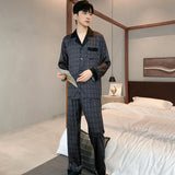 Triogift  Pajamas Men Spring Summer Thin Ice Silk Luxurious Loose Fitting Home Wear Suit Male Satin Pyjamas Set Night Sleep-Suit Gentlemen