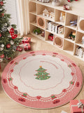 Triogift Cute Cartoon Christmas Round Living Room Carpet Festive Christmas Tree Comfortable Soft Bedroom Round Rugs Home Decoration Rug