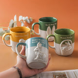 Triogift  -  1pc 350ml Cute Bunny Chicken Coffee Mug Ceramic Coffee Cup Funny Gifts Unique Birthday Gifts Embossed Breakfast Mug Home Office