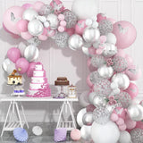 Triogift 98pcs Pink Silver Butterfly Balloon Garland Arch Kit Birthday Party Decoration Kids Wedding Decor Baby Shower Girl Latex Baloon