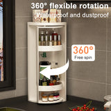 Triogift Kitchen Rotating Storage Rack Corner Shelf 360° Rotateable Household Layered Adjustable Shelf Organizer Spice Cans Bottle Holder