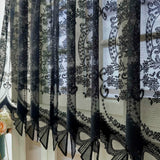 Triogift 1PC Black Lace Bows Sheer Curtain for Bay Window Voile Drape Cabinet Kitchen Door Cafe Home Decoration