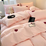 Triogift Super Soft Towel Embroidery Bedding Set Duvet Cover Queen Full Twin Size Bed Flat Sheet Kids Girls Quilt Cover Pillowcase Kawaii