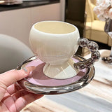 Triogift  -  Fine Ceramic Coffee Cup Saucer Bow Mug English Afternoon Tea Tableware Ceramic Latte Coffee Cup Saucer Breakfast Mug Gifts 160ml