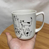 Triogift  450ML Creative Hand-painted Ceramic Mug Vintage Cartoon Animal Kitten Milk Coffee Cup Kawaii Cat Nordic Kitchen Coffee Mugs Gift