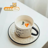 Triogift  -  Cute Kitten Ceramic Cat Claw Cup Afternoon Tea Coffee Cups with Plates Dishes Ceramic Mug for Couples and Children Drinking Milk