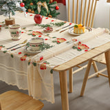 Triogift Christmas Tablecloth Jingle Bell Embroidery Lace Living Room Kitchen Rectangular Non-slip Hollow Out Xmas Decoration Cover Cloth