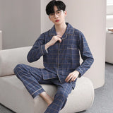 Triogift  Fashion Men's pajamas Spring Autumn Long sleeve New Outwear Cotton Sleepwear Suit Winter Large Size Home Cloth Male Pyjamas