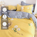 Triogift Cotton Bedding Set 3Pcs, Daisy Flower Pattern Duvet Cover 2Pillowcases, Reactive Printing Dyeing, No Fading No-pilling,16Sizes