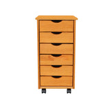 Triogift Original Roll Cart, Solid Wood, 6 Drawer Roll Cart, Med Pine Storage Drawers Boxes Filing Cabinets