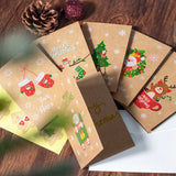 Triogift 6/12pcs Vintage Merry Christmas Holiday Greeting Cards Kraft paper Gift Card with Envelope Sticker New Year Xmas Folding Card