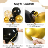 Triogift  Black and Gold Balloons Garland Arch Kit with Starburst Foil Balloons for Wedding Birthday Family Party Decorations Supplies