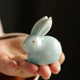 Triogift Cute Mini Little Rabbit Ceramic Ornament Landscape Garden Bonsai Decorations Miniatures Gift Animal Couple Tea Pet Home Decor