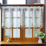 Triogift  1PC White Lace Red Cherry Short Curtain for Kitchen Window Sheer Drape With Star Bottom Doorway Cabinet Blind #E