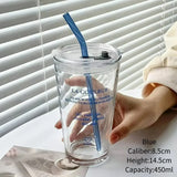 Triogift Creative English and French Letters Straw Cup Portable Coffee Milk Straw Cup With Lid Drinking Straw Cup Travel Glasses Cup