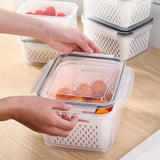 Triogift Refrigerator Storage Box Fridge Organizer Fresh Vegetable Fruit Boxes Drain Basket Storage Containers Pantry Kitchen Organizer