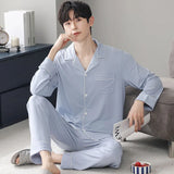 Triogift  Autumn Pajamas Sets Men Long Sleeve Modal Cotton Thin Teenage Boys' Large Size Spring Outwear Home Cloth Suit Sleepwear Male