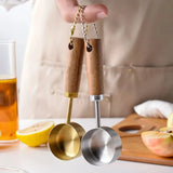 Triogift 1PC Measuring Cup Gold-Plated Measuring Spoon Measuring Spoon  Coffee Scoop Spoon With Wooden Handle Cake Kitchen Baking Tools